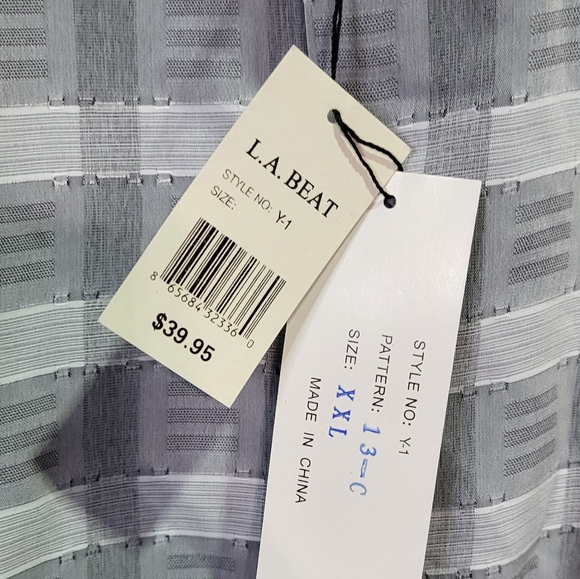 L.A.BEAT NWT Light Gray Windowpane Collared Short Sleeve Dress Shirt Size 2XL - Picture 5 of 6